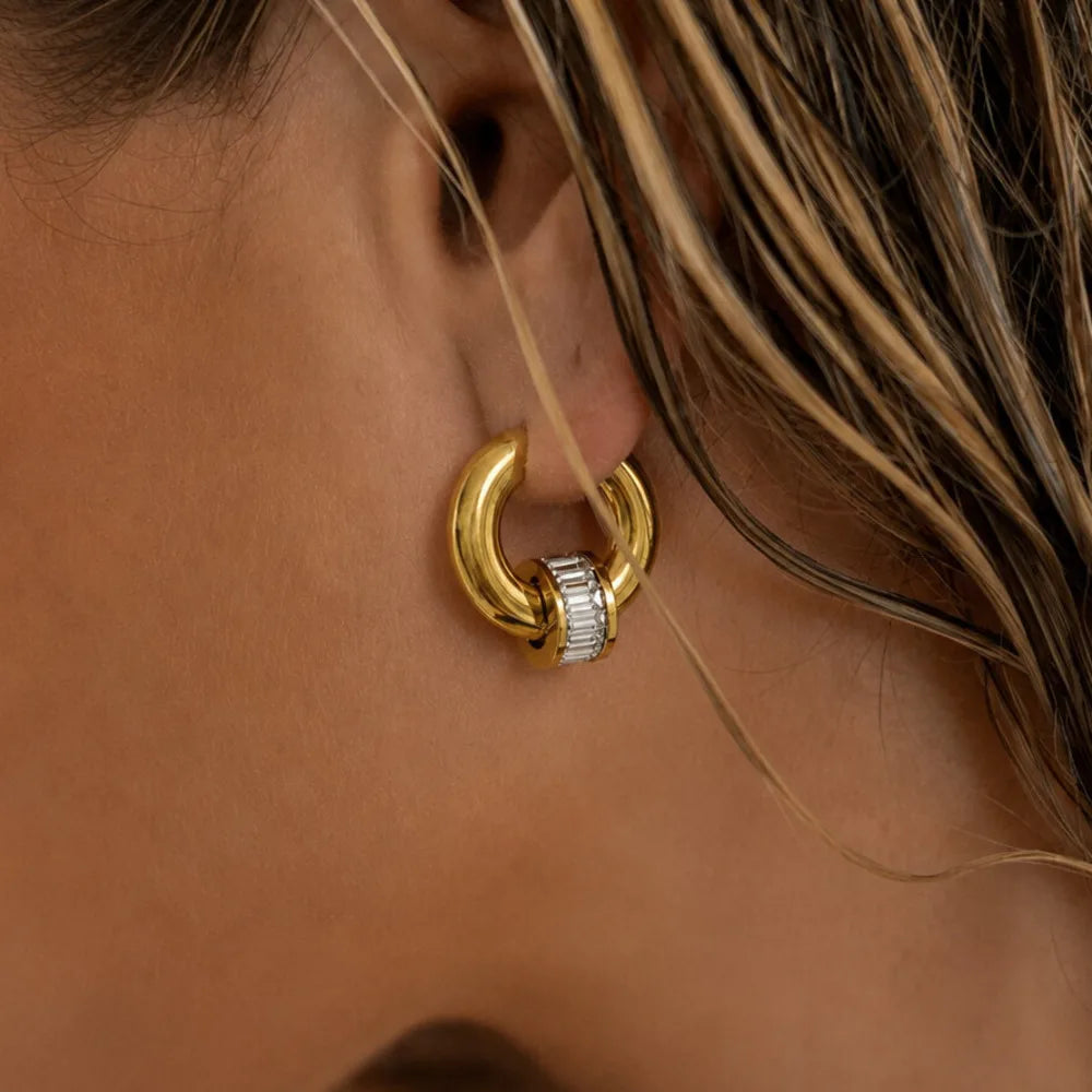 Gold-Plated Zircon Hoop Earrings