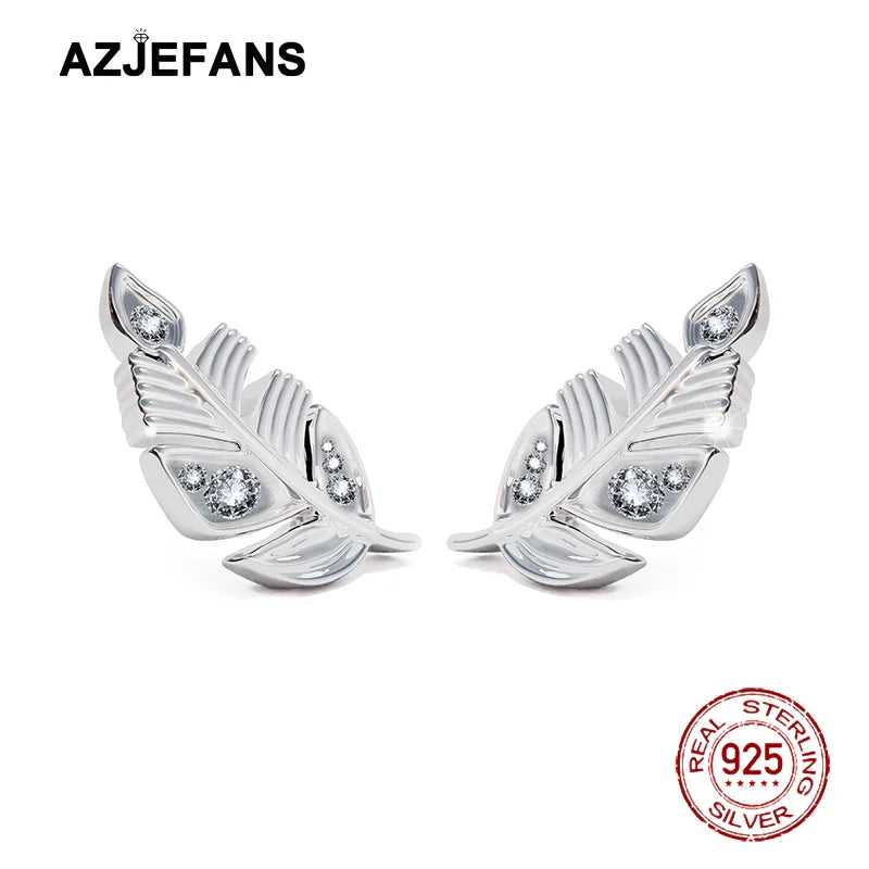 Silver Moissanite Leaf Studs